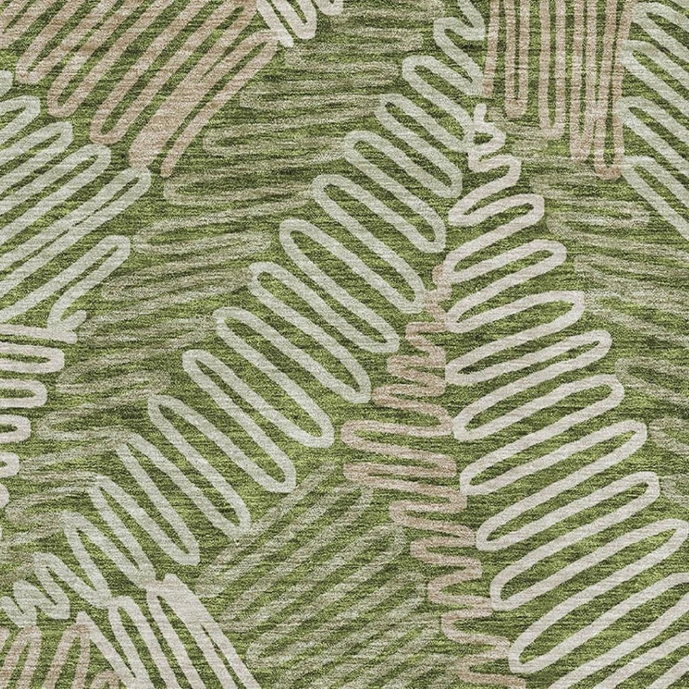 HomeRoots 8' X 10' Elegant Olive Green Floral Area Rug - Washable, UV Protected, Perfect for Family Homes! 671916
