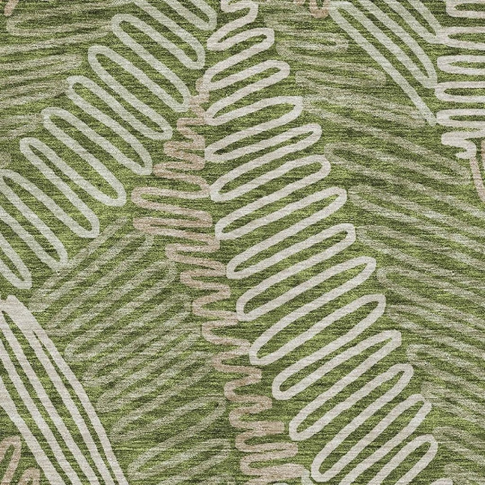 HomeRoots 10' X 14' Olive Green Floral Washable Area Rug – Durable, Stain-Resistant, UV Protected & Stylish! 671918