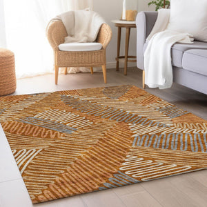 HomeRoots 5' X 8' Stylish Rust Gray Floral Area Rug - Washable, UV Protected & Perfect for High-Traffic Homes 671920