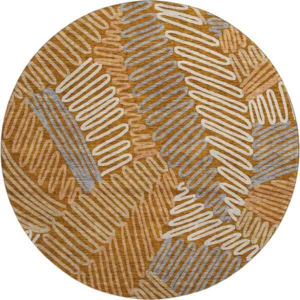 HomeRoots 8' Washable Round Rug in Rust, Gray & Beige Floral Design - UV Protected, Durable for Everyday Use 671921