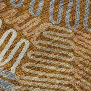 HomeRoots 8' Washable Round Rug in Rust, Gray & Beige Floral Design - UV Protected, Durable for Everyday Use 671921
