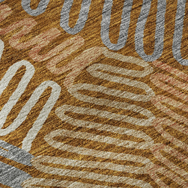 HomeRoots 8' Washable Round Rug in Rust, Gray & Beige Floral Design - UV Protected, Durable for Everyday Use 671921