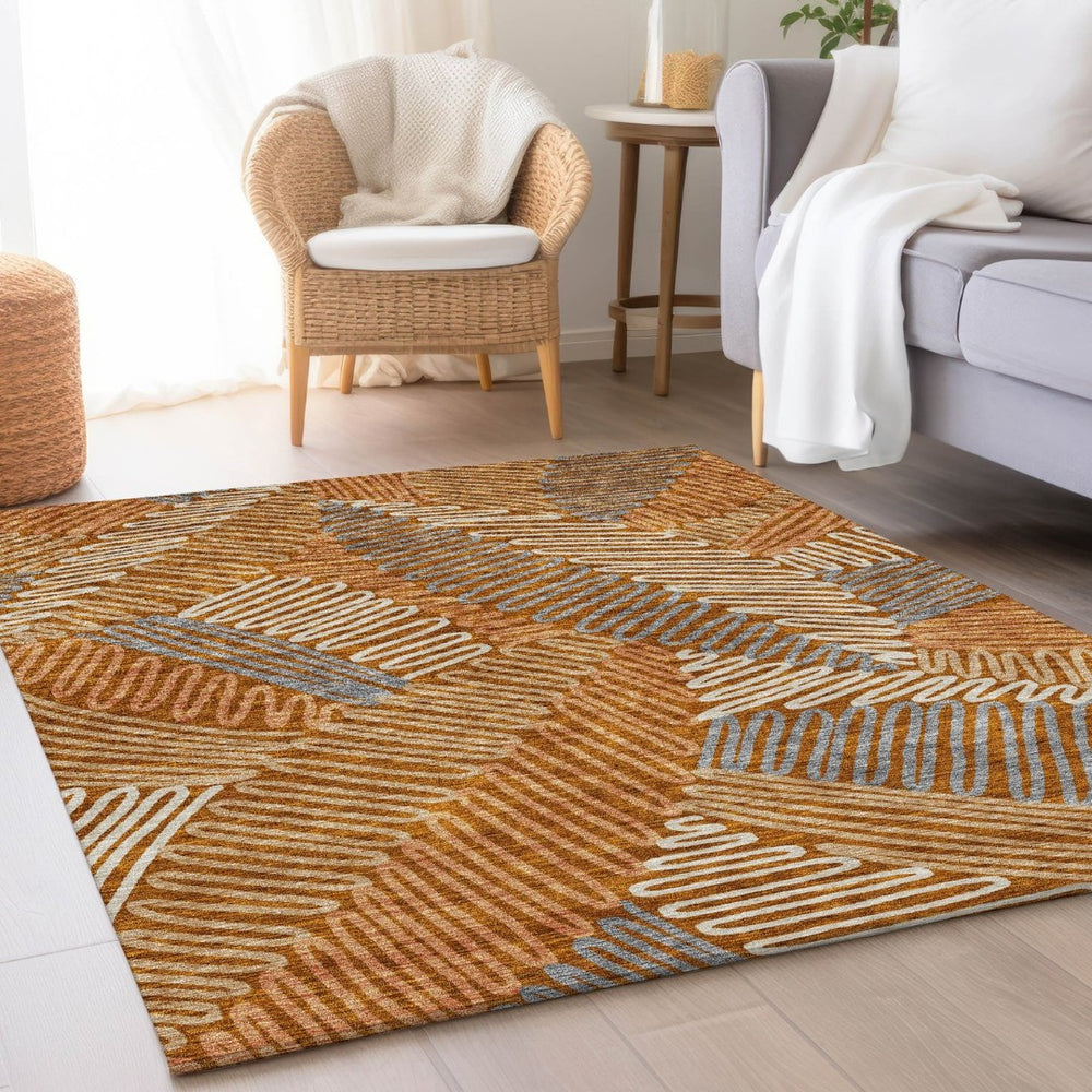 HomeRoots 8' X 10' Elegant Floral Area Rug in Rust, Gray & Beige – Washable, UV Protected & Pet-Friendly Design 671922