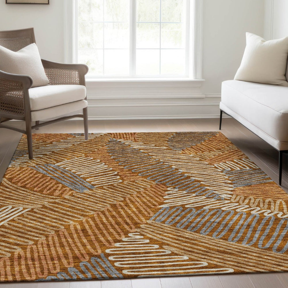 HomeRoots 8' X 10' Elegant Floral Area Rug in Rust, Gray & Beige – Washable, UV Protected & Pet-Friendly Design 671922