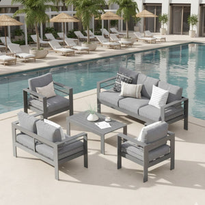 English Elm 5-piece Rust-proof Aluminum Outdoor Sectional Set with Wpc Table for Patio Hosting B082S00088