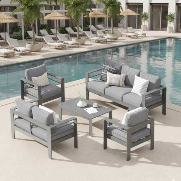 English Elm 5-piece Rust-proof Aluminum Outdoor Sectional Set with Wpc Table for Patio Hosting B082S00088