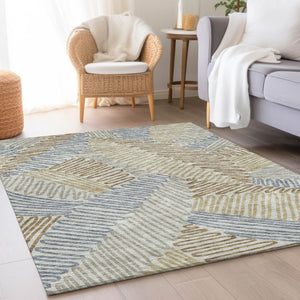HomeRoots 5' X 8' Floral Area Rug in Taupe, Blue & Beige - Washable, UV-Protected & Stain Resistant Elegance 671926