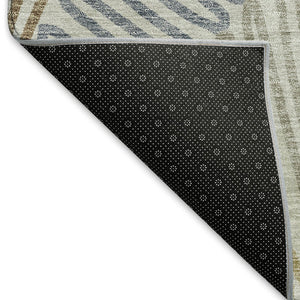 HomeRoots 5' X 8' Floral Area Rug in Taupe, Blue & Beige - Washable, UV-Protected & Stain Resistant Elegance 671926