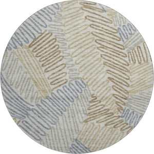 HomeRoots 8' Washable Round Rug in Taupe, Blue & Beige Floral Design – UV Protected, Durable, Easy Care! 671927