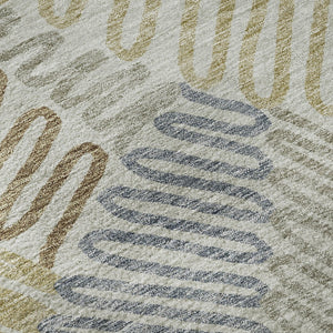 HomeRoots 8' Washable Round Rug in Taupe, Blue & Beige Floral Design – UV Protected, Durable, Easy Care! 671927