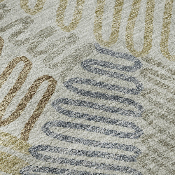 HomeRoots 8' Washable Round Rug in Taupe, Blue & Beige Floral Design – UV Protected, Durable, Easy Care! 671927