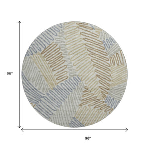 HomeRoots 8' Washable Round Rug in Taupe, Blue & Beige Floral Design – UV Protected, Durable, Easy Care! 671927