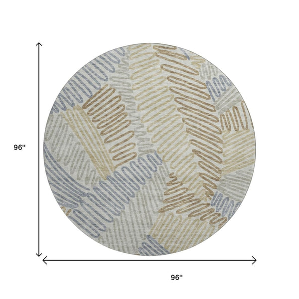 HomeRoots 8' Washable Round Rug in Taupe, Blue & Beige Floral Design – UV Protected, Durable, Easy Care! 671927