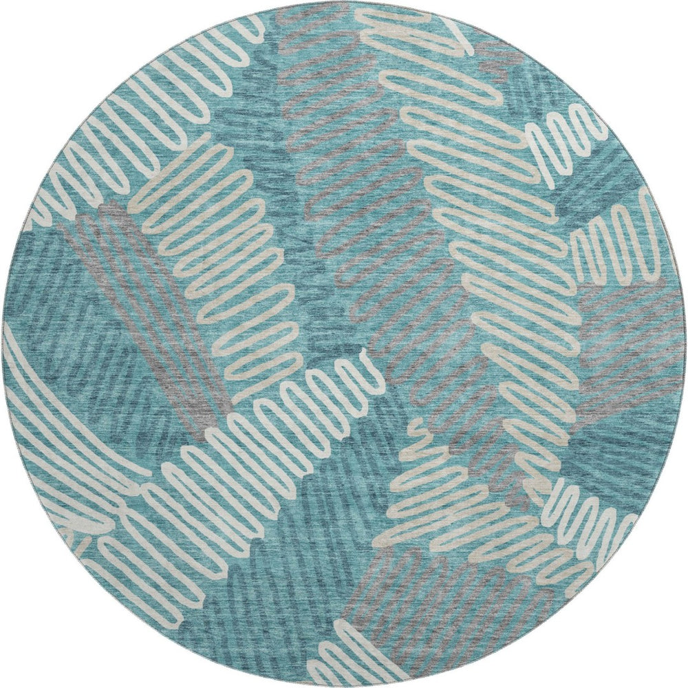 HomeRoots 8' Teal Floral Round Area Rug – Washable, UV-Protected, Stain-Resistant for Stylish Home Décor 671933