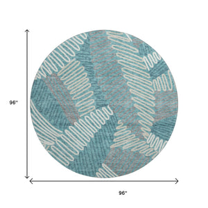 HomeRoots 8' Teal Floral Round Area Rug – Washable, UV-Protected, Stain-Resistant for Stylish Home Décor 671933