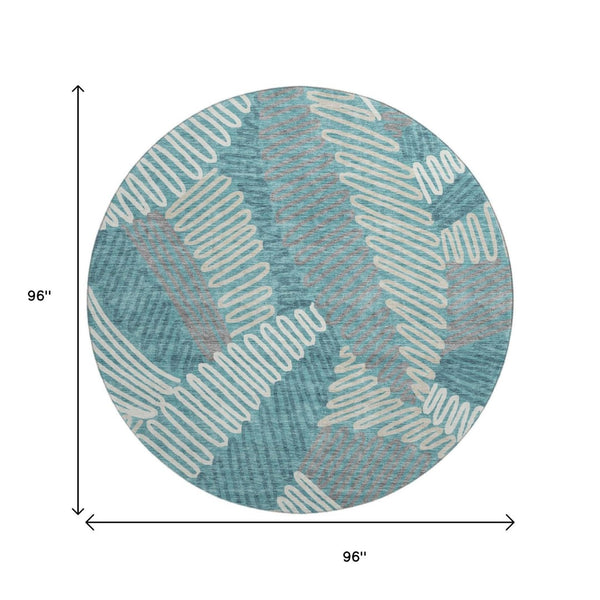 HomeRoots 8' Teal Floral Round Area Rug – Washable, UV-Protected, Stain-Resistant for Stylish Home Décor 671933