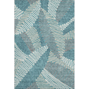 HomeRoots 9' X 12' Multi-Functional Teal Ivory Gray Floral Area Rug - Washable, UV Protected, Stain Resistant 671935