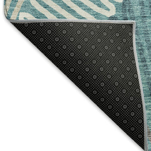 HomeRoots 9' X 12' Multi-Functional Teal Ivory Gray Floral Area Rug - Washable, UV Protected, Stain Resistant 671935