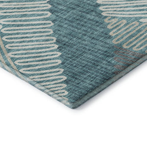 HomeRoots 9' X 12' Multi-Functional Teal Ivory Gray Floral Area Rug - Washable, UV Protected, Stain Resistant 671935