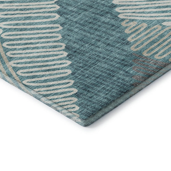 HomeRoots 9' X 12' Multi-Functional Teal Ivory Gray Floral Area Rug - Washable, UV Protected, Stain Resistant 671935