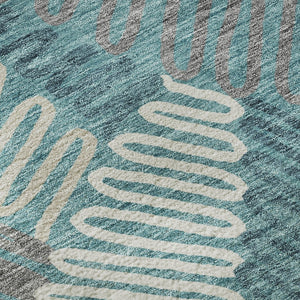 HomeRoots 9' X 12' Multi-Functional Teal Ivory Gray Floral Area Rug - Washable, UV Protected, Stain Resistant 671935
