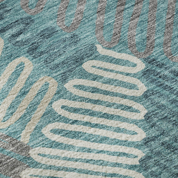 HomeRoots 9' X 12' Multi-Functional Teal Ivory Gray Floral Area Rug - Washable, UV Protected, Stain Resistant 671935
