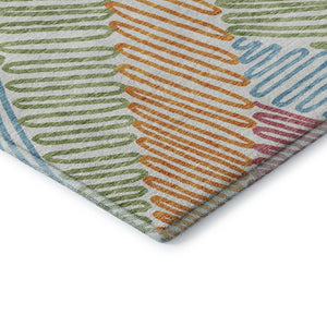 HomeRoots 8' Washable Round Floral Rug in White, Pink, Green & Blue with UV Protection for Indoor Use 671939
