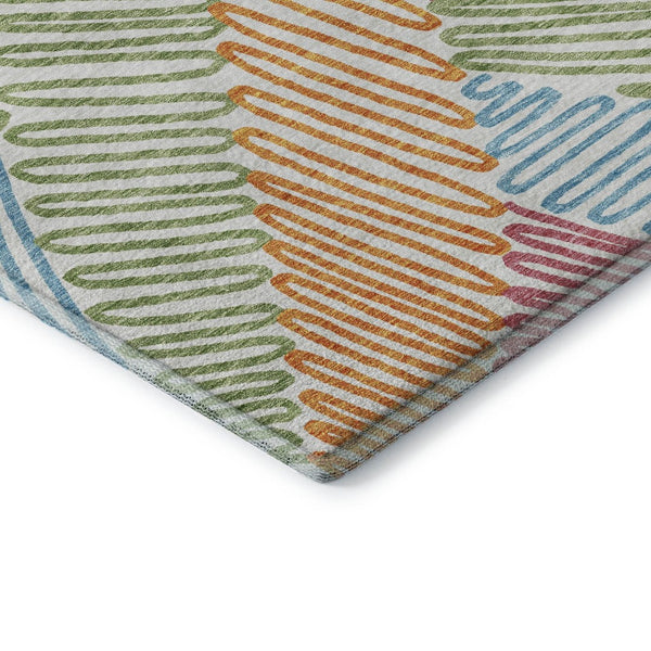 HomeRoots 8' Washable Round Floral Rug in White, Pink, Green & Blue with UV Protection for Indoor Use 671939
