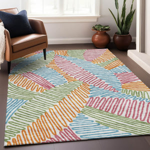 HomeRoots 8' X 10' Floral Area Rug in White, Pink, Green & Blue - Washable, Stain Resistant, UV Protected! 671940