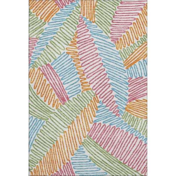 HomeRoots 8' X 10' Floral Area Rug in White, Pink, Green & Blue - Washable, Stain Resistant, UV Protected! 671940