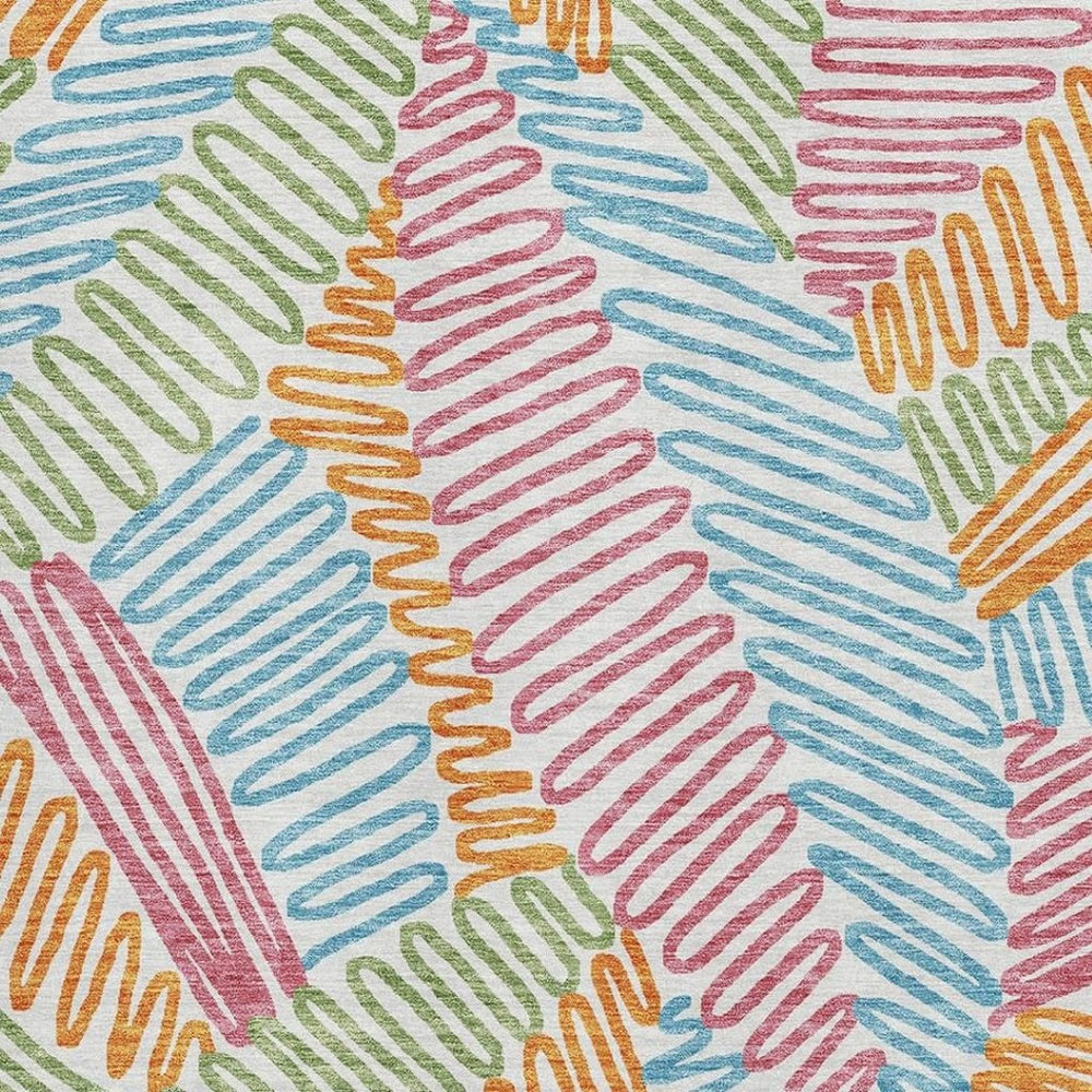 HomeRoots 8' X 10' Floral Area Rug in White, Pink, Green & Blue - Washable, Stain Resistant, UV Protected! 671940