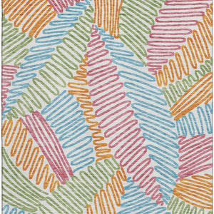 HomeRoots 8' X 10' Floral Area Rug in White, Pink, Green & Blue - Washable, Stain Resistant, UV Protected! 671940