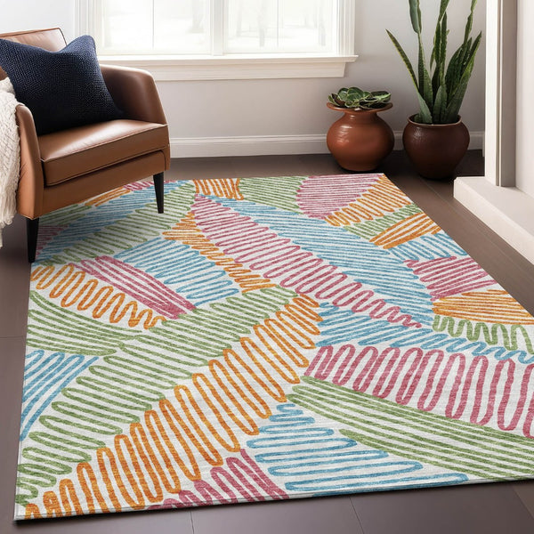 HomeRoots 9' X 12' Floral Area Rug in Soft White, Pink, Green & Blue – Washable, UV-Protected & Durable Design 671941