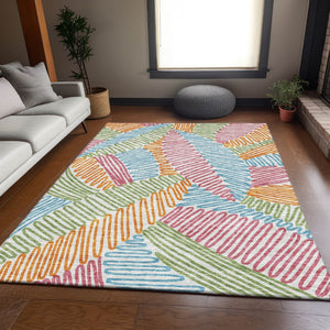 HomeRoots 9' X 12' Floral Area Rug in Soft White, Pink, Green & Blue – Washable, UV-Protected & Durable Design 671941