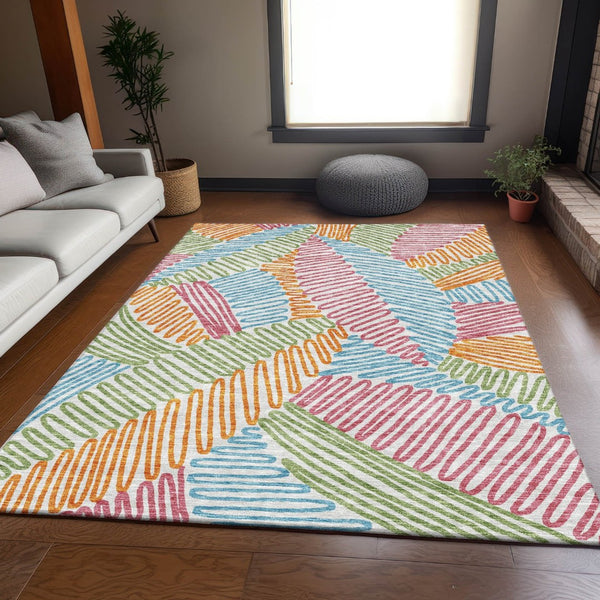 HomeRoots 9' X 12' Floral Area Rug in Soft White, Pink, Green & Blue – Washable, UV-Protected & Durable Design 671941