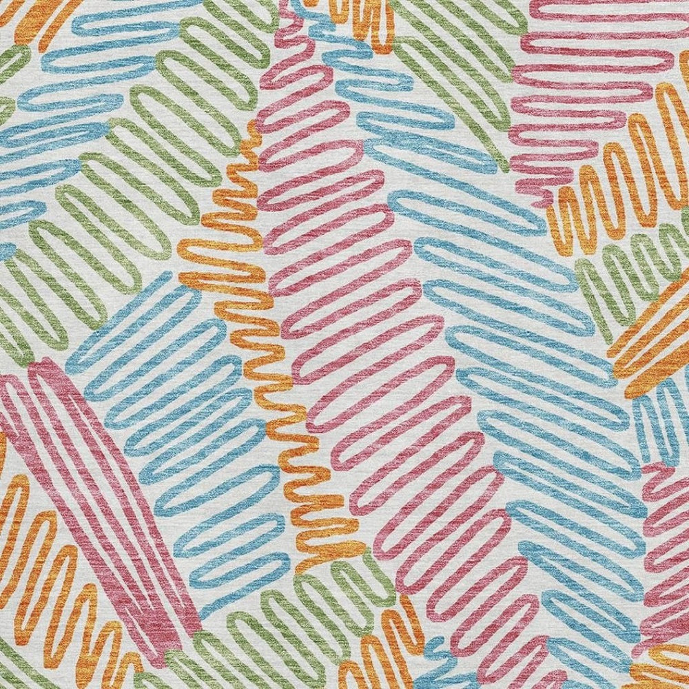 HomeRoots 10' X 14' Washable Floral Area Rug in White, Pink, Green & Blue - UV Protection & Stain Resistant! 671942