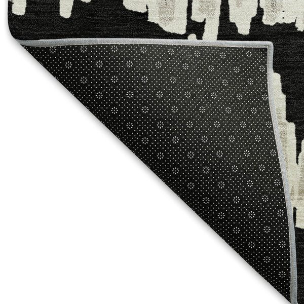 HomeRoots 5' X 8' Black And Ivory Striped Area Rug – Durable, Washable, UV-Protected, Perfect for Any Space! 671944