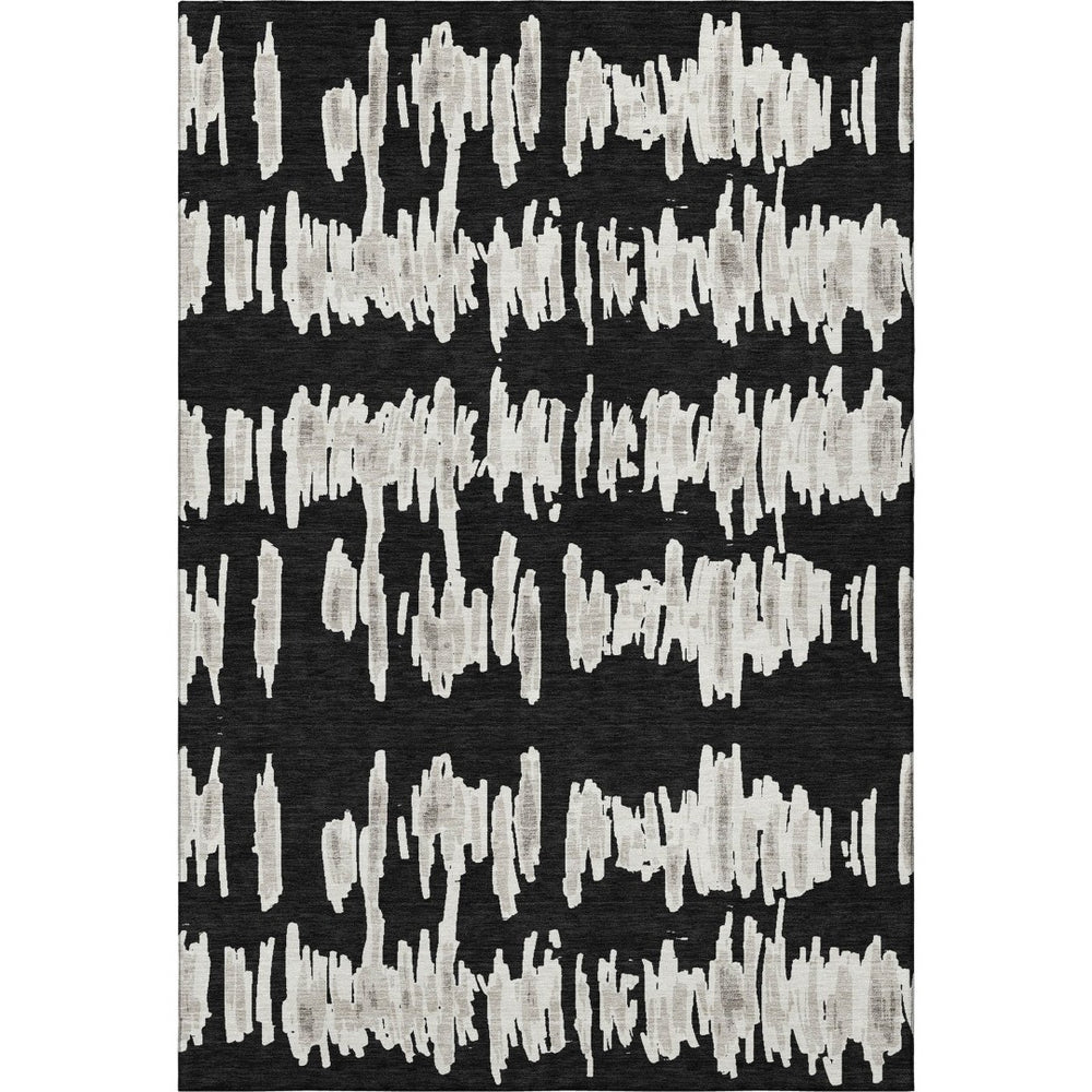 HomeRoots 5' X 8' Black And Ivory Striped Area Rug – Durable, Washable, UV-Protected, Perfect for Any Space! 671944
