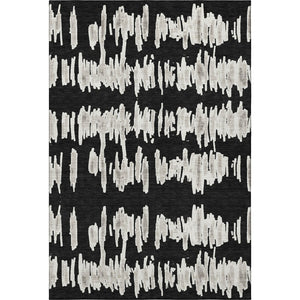 HomeRoots 5' X 8' Black And Ivory Striped Area Rug – Durable, Washable, UV-Protected, Perfect for Any Space! 671944