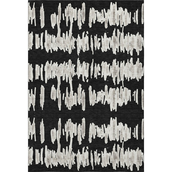 HomeRoots 5' X 8' Black And Ivory Striped Area Rug – Durable, Washable, UV-Protected, Perfect for Any Space! 671944