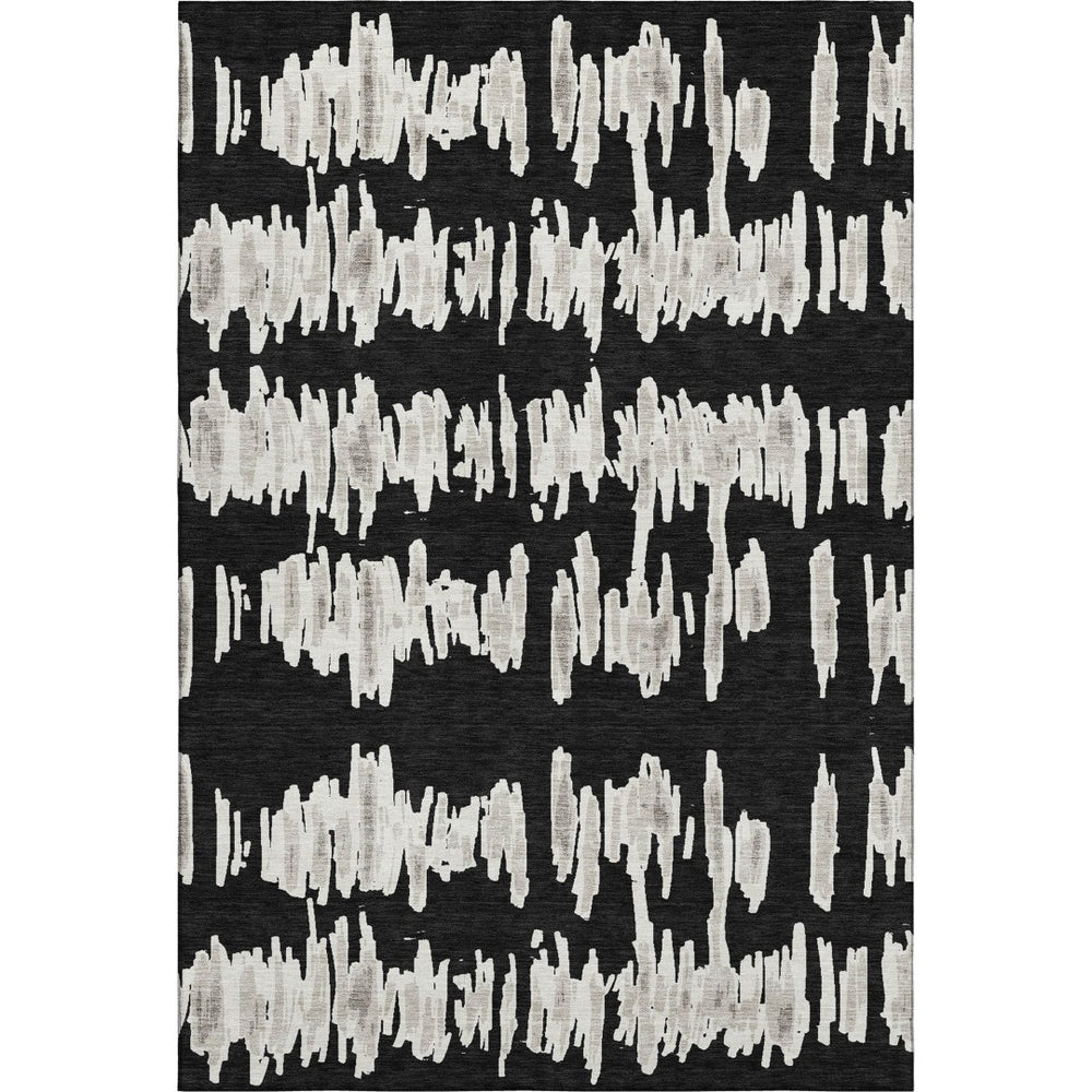 HomeRoots 8' X 10' Black and Ivory Striped Area Rug – Washable, UV-Protected, Durable for High-Traffic Spaces 671946