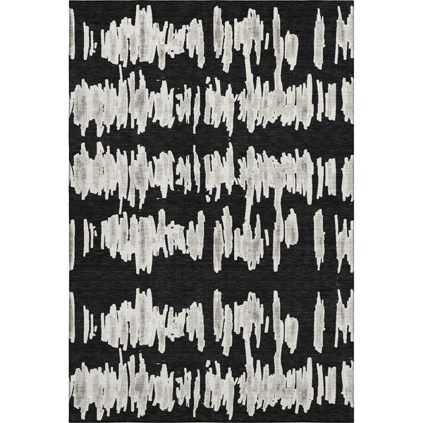 HomeRoots 8' X 10' Black and Ivory Striped Area Rug – Washable, UV-Protected, Durable for High-Traffic Spaces 671946