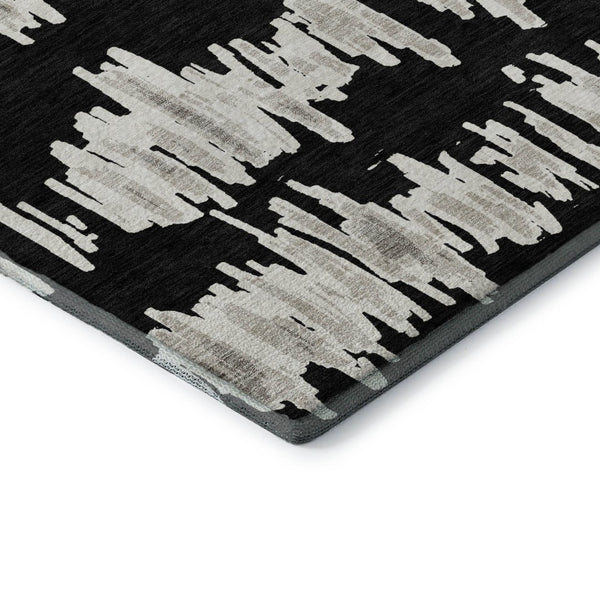 HomeRoots 8' X 10' Black and Ivory Striped Area Rug – Washable, UV-Protected, Durable for High-Traffic Spaces 671946