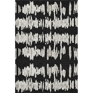 HomeRoots 10' X 14' Black & Ivory Striped Area Rug - Washable, Stain-Resistant, UV Protection for Homes 671948