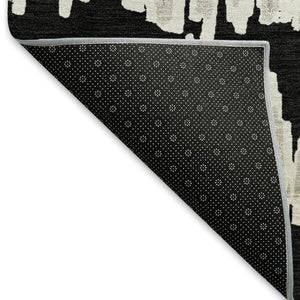 HomeRoots 10' X 14' Black & Ivory Striped Area Rug - Washable, Stain-Resistant, UV Protection for Homes 671948