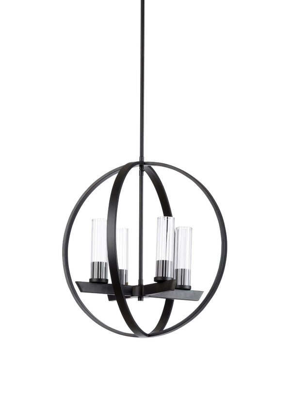 Wildwood Dylan Modern Bronze Chandelier With Clear Glass Globes, 4-Light Adjustable Height Fixture For Dining 67195