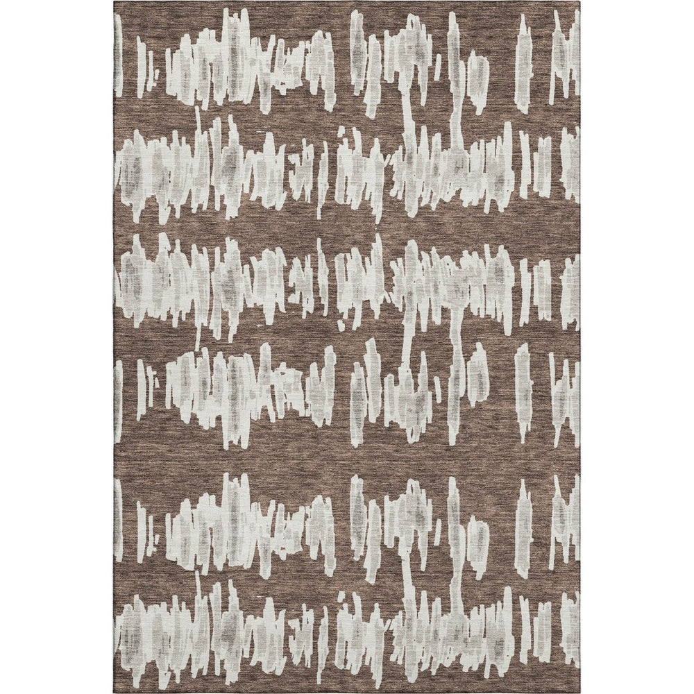 HomeRoots 8' X 10' Brown And Beige Striped Area Rug – Washable, UV-Protected, Perfect for High-Traffic Spaces! 671952