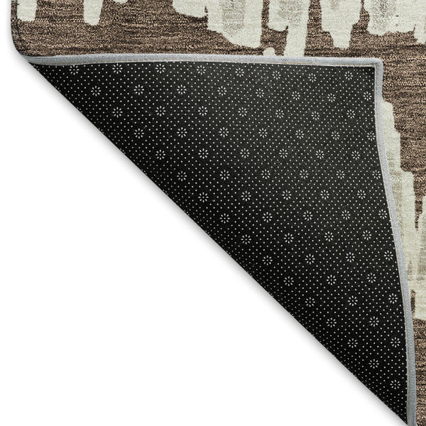 HomeRoots 8' X 10' Brown And Beige Striped Area Rug – Washable, UV-Protected, Perfect for High-Traffic Spaces! 671952
