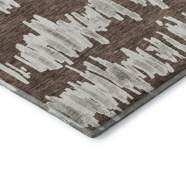 HomeRoots 8' X 10' Brown And Beige Striped Area Rug – Washable, UV-Protected, Perfect for High-Traffic Spaces! 671952