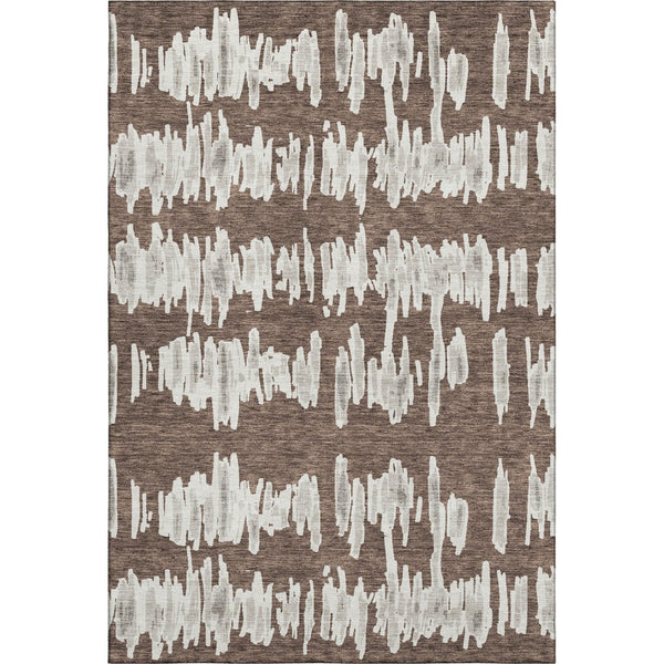 HomeRoots 9' X 12' Stylish Brown & Beige Striped Washable Area Rug with UV Protection for Family Rooms & More 671953
